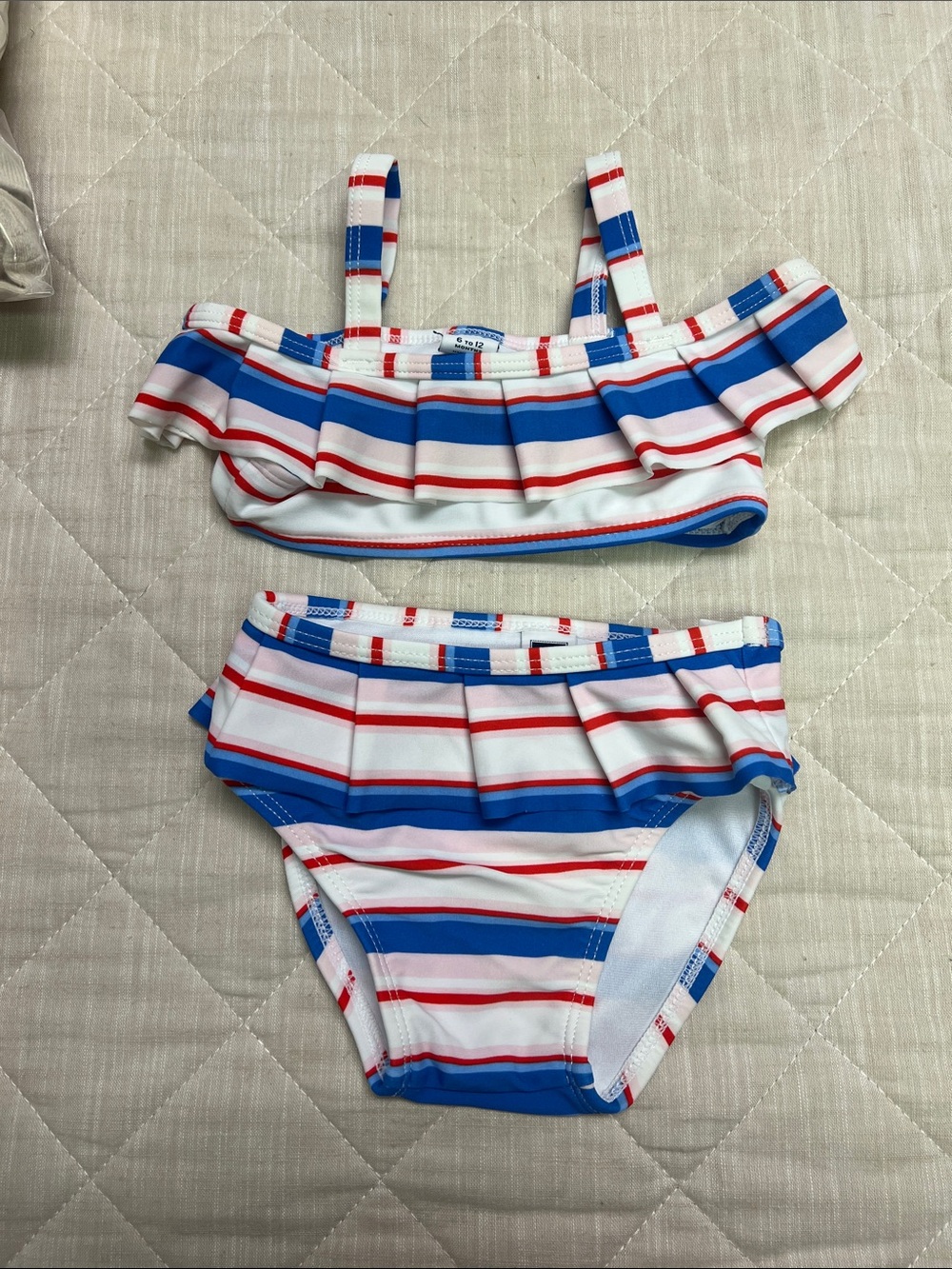 Janie and Jack Red, Blue & White Striped Ruffle Bikini